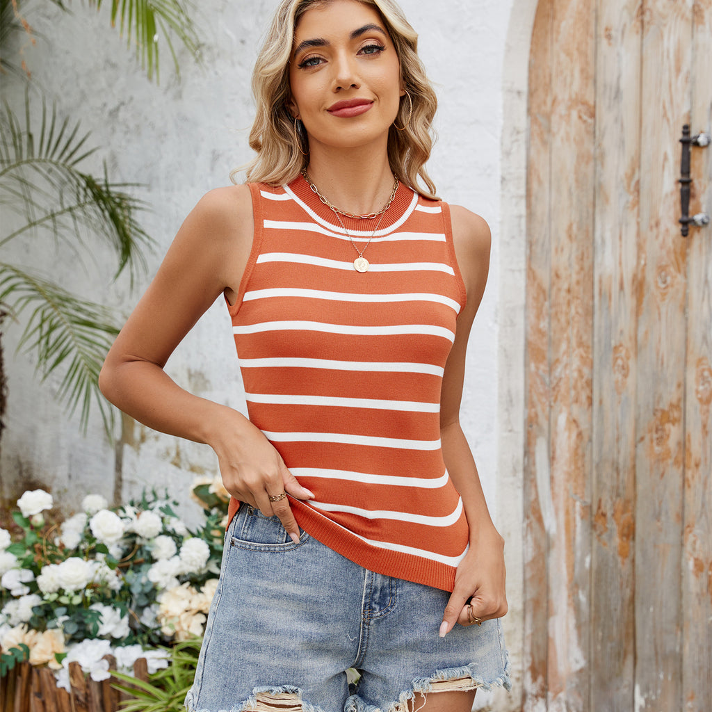 European and American retro striped slim fit vest for women